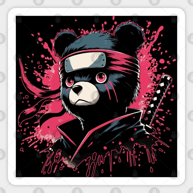 Cool Ninja Bear Japanese Anime Ink Splash Style Magnet by TomFrontierArt